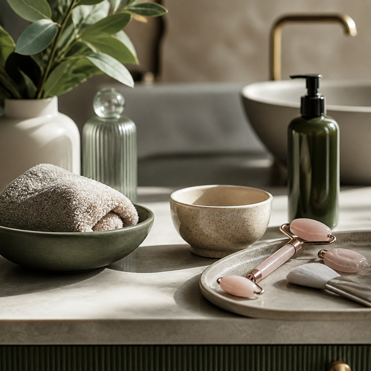 Clean beauty-care workspace details